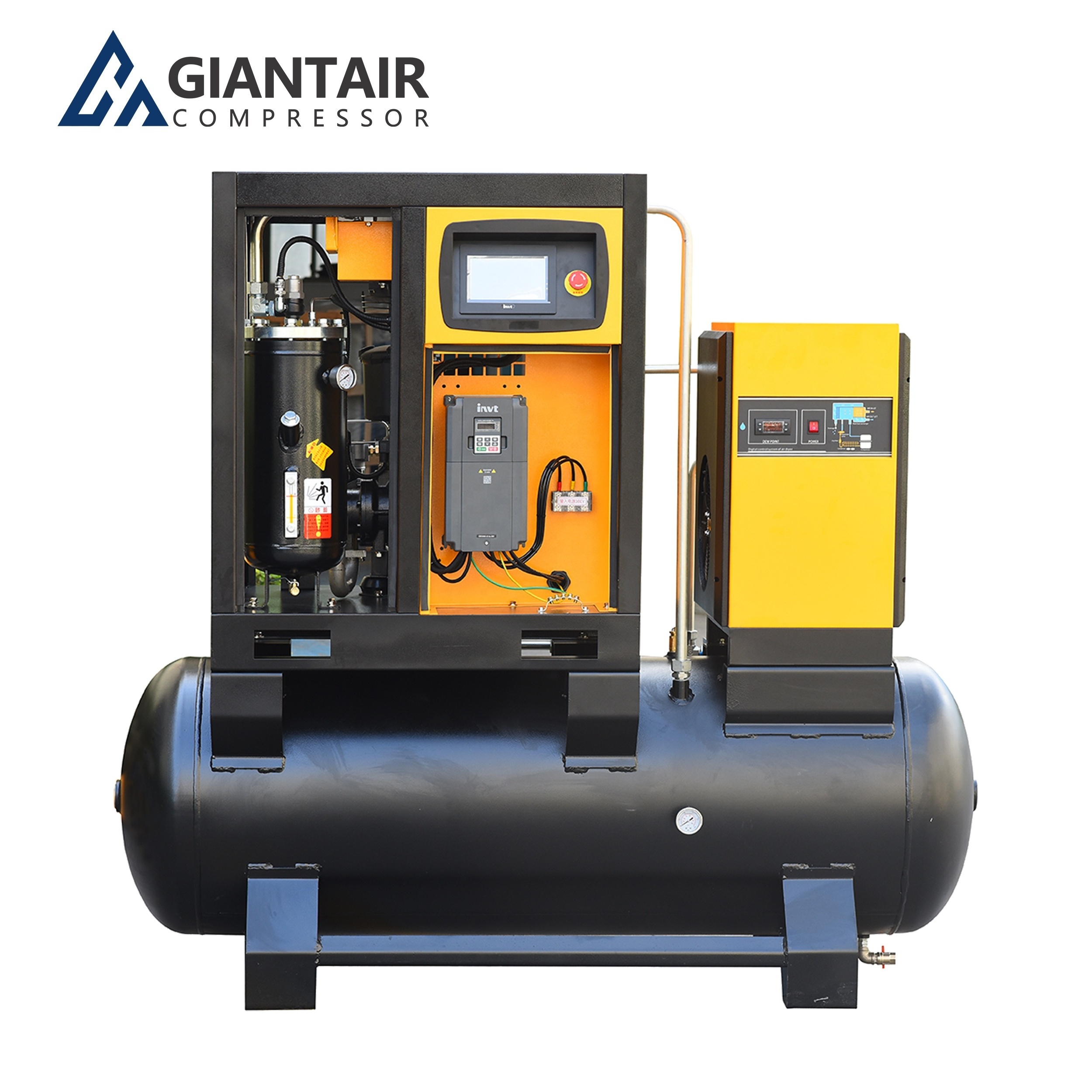 Giantair Energy Saving 11kw 15hp All In One Silent Variable Frequency Screw Air Compressor With Air Dryer With Tank