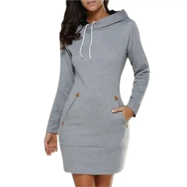 wholesale Women Hooded Hoodie Dress Casual Ladies Long Sleeve Sweater Pullover Jumper Tops Plus Size S-5XL