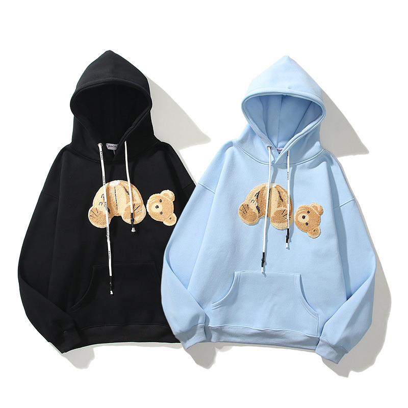 teddy bear embroidery logo sublimation hoodies sweater unisex clothing Casual style wool graphic hoodies for men and women