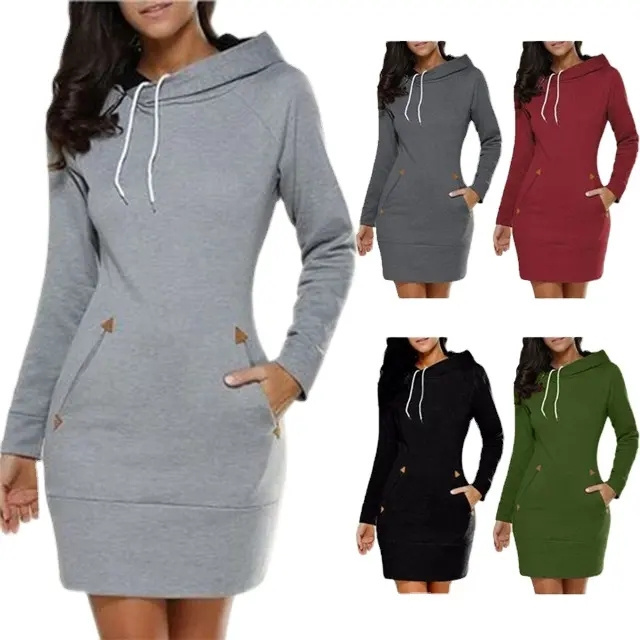 wholesale Women Hooded Hoodie Dress Casual Ladies Long Sleeve Sweater Pullover Jumper Tops Plus Size S-5XL