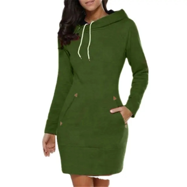 wholesale Women Hooded Hoodie Dress Casual Ladies Long Sleeve Sweater Pullover Jumper Tops Plus Size S-5XL