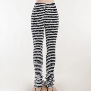 Y2K stacked fuzzy pants 2022 fall streetwear high waist fit slim  white black Contrast Stripe Stacked Ruched Long Pants