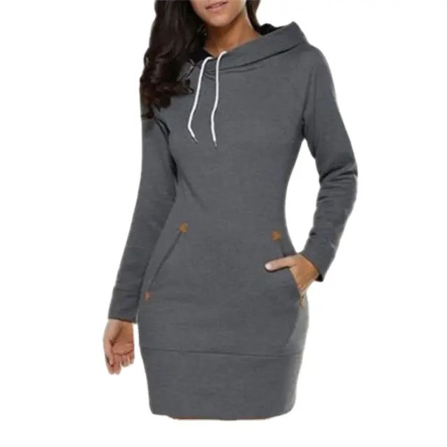 wholesale Women Hooded Hoodie Dress Casual Ladies Long Sleeve Sweater Pullover Jumper Tops Plus Size S-5XL