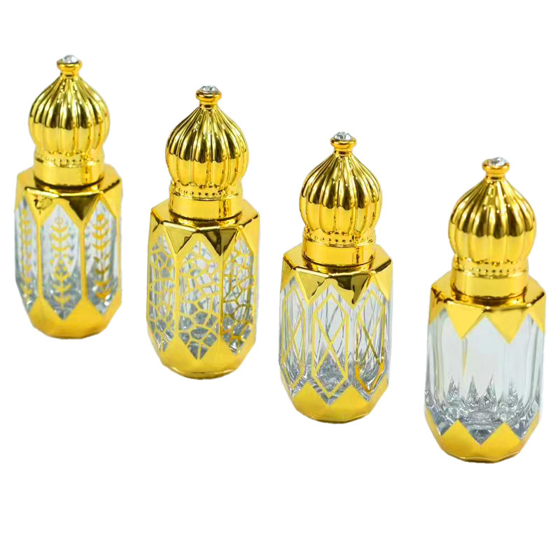 Customized UV Printing Luxury Arabian Perfume Bottle Musk Glass Essential Oud Oil Plastic Cap 3ML 6ML 12ML Fancy Attar Bottles