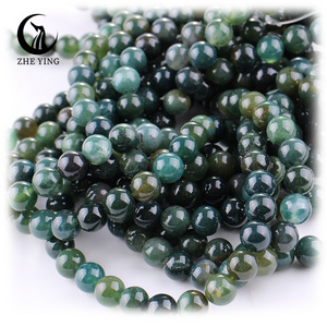 Zhe Ying 6/8/10mm moss agate beads Bracelet Natural Stone Beads For Jewelry Making Natural moss agate beads