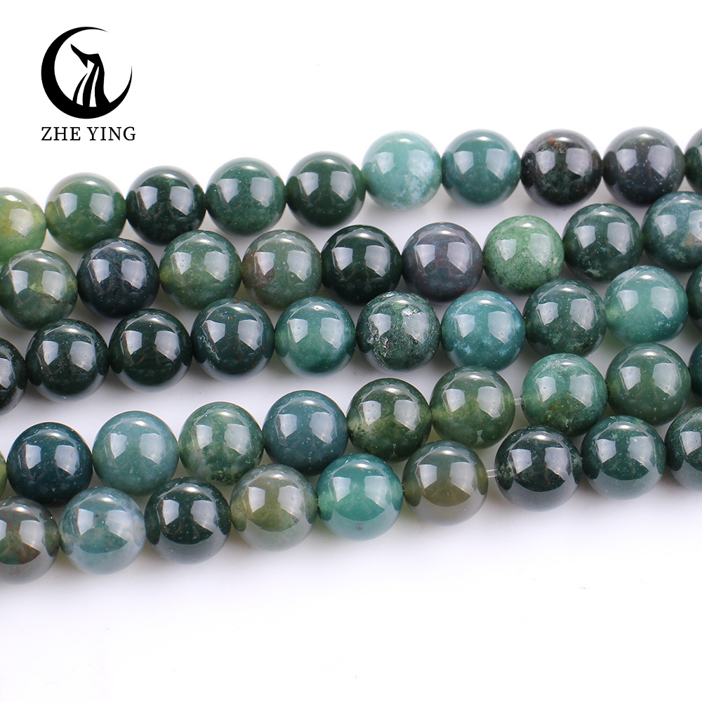 Zhe Ying 6/8/10mm moss agate beads Bracelet Natural Stone Beads For Jewelry Making Natural moss agate beads