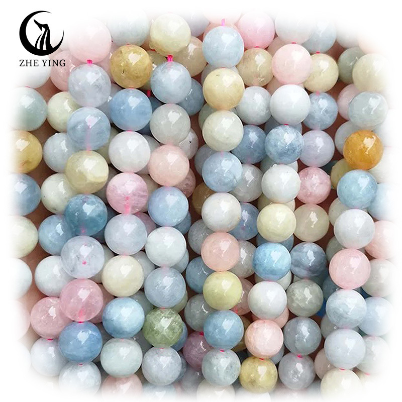 Zhe Ying wholesale 6mm 8mm morganite beads bracelet natural stone beads round natural stone beads morganite loose gemstone