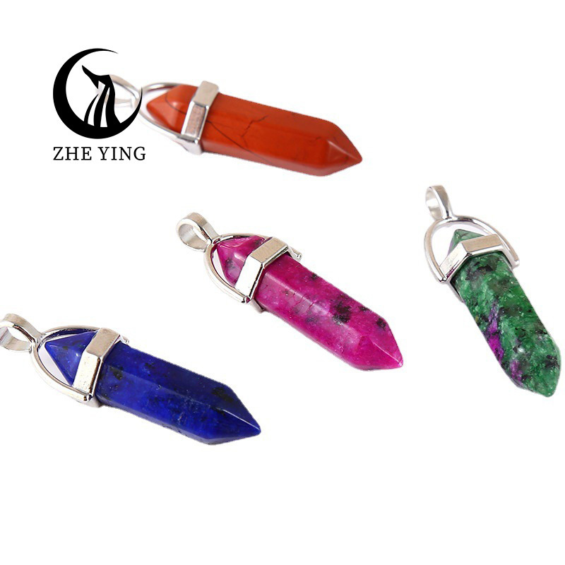 Zhe Ying quartz pendulum hexagonal column crystal pendant point double pointed quartz pendant stone beads natural stone pendant