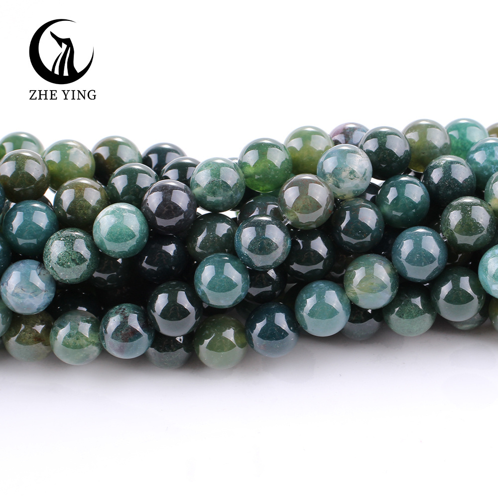 Zhe Ying 6/8/10mm moss agate beads Bracelet Natural Stone Beads For Jewelry Making Natural moss agate beads