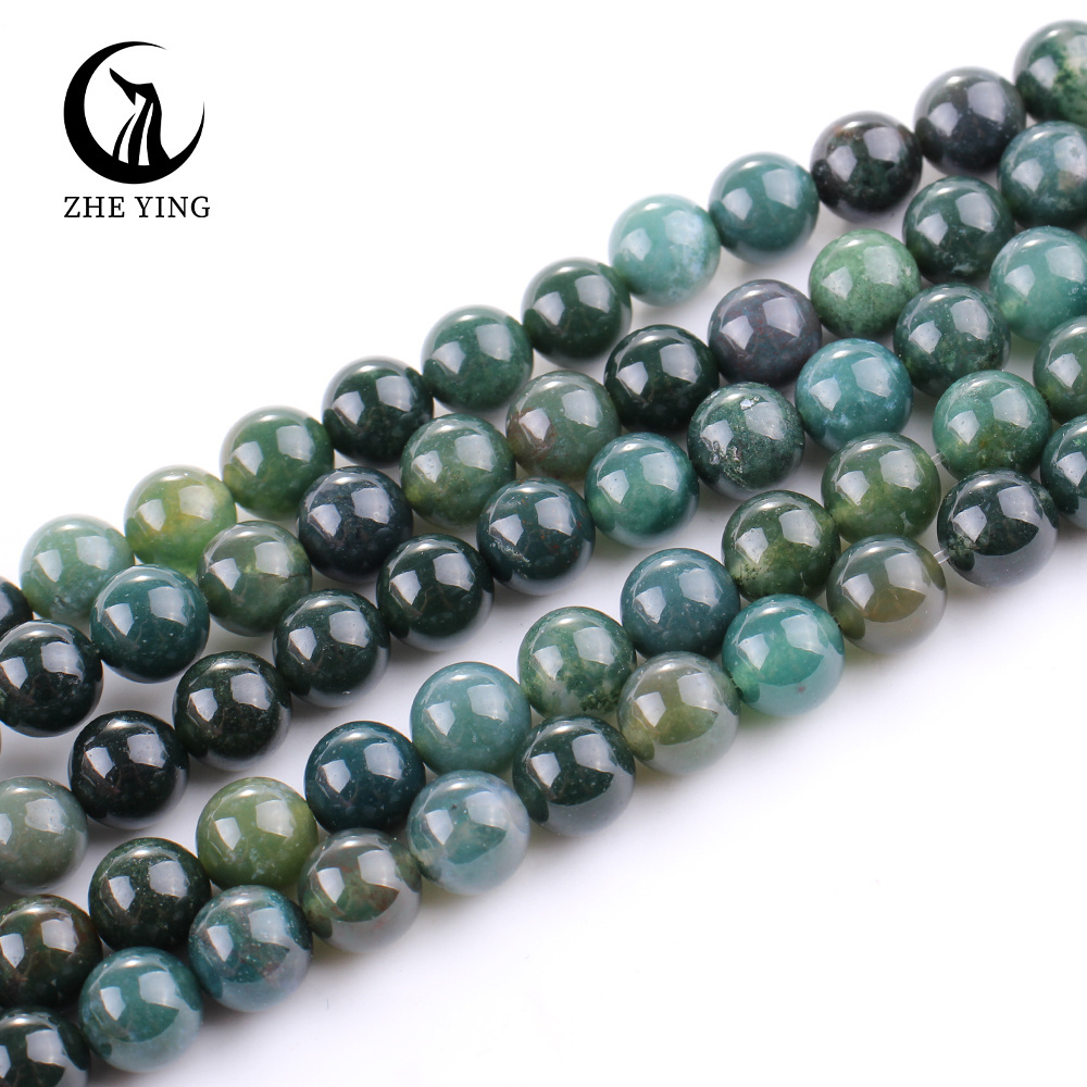 Zhe Ying 6/8/10mm moss agate beads Bracelet Natural Stone Beads For Jewelry Making Natural moss agate beads