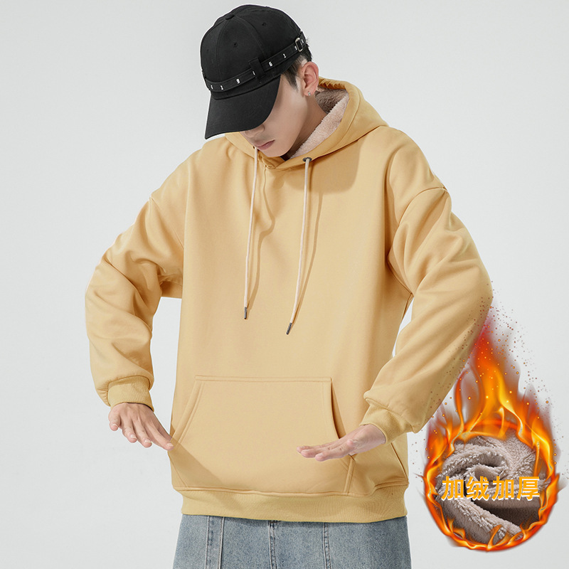 Wholesale lamb fleece men's heavyweight hoodies and sweatshirts thick oversized blank hoodie kangaroo pouch hoodie for man