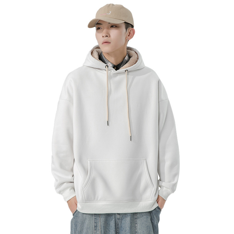 Wholesale lamb fleece men's heavyweight hoodies and sweatshirts thick oversized blank hoodie kangaroo pouch hoodie for man