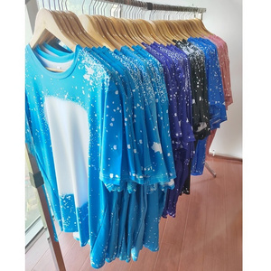 Bleached sublimation shirts blanks t-shirt 100% polyester bleached tye dye t shirts faux bleach shirt for sublimation