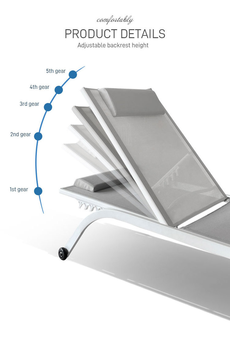 Modem style adjustable chaise lounge for the pool side garden chair with wheels