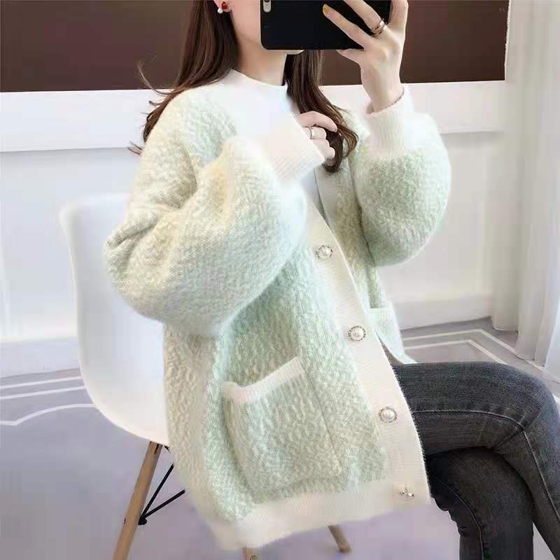 2024 spring best-selling high quality V-neck long sleeve loose fashion women's pocket design knit sweater cardigan