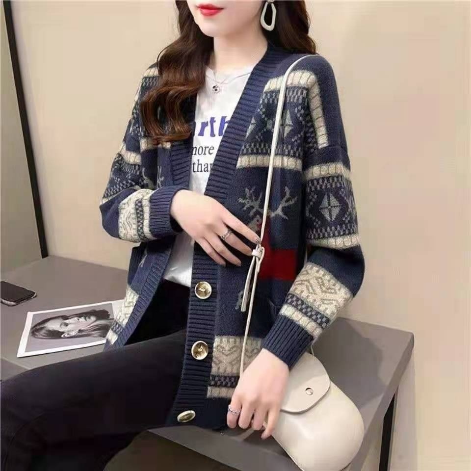 New Arrival girls v neck open chest long sleeve loose fit christmas cardigan