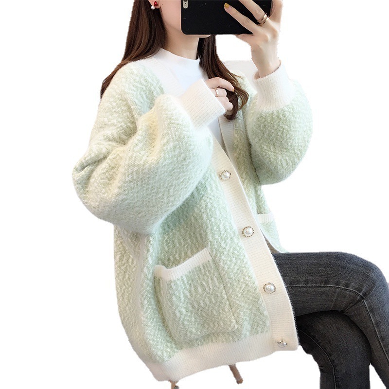 2024 spring best-selling high quality V-neck long sleeve loose fashion women's pocket design knit sweater cardigan