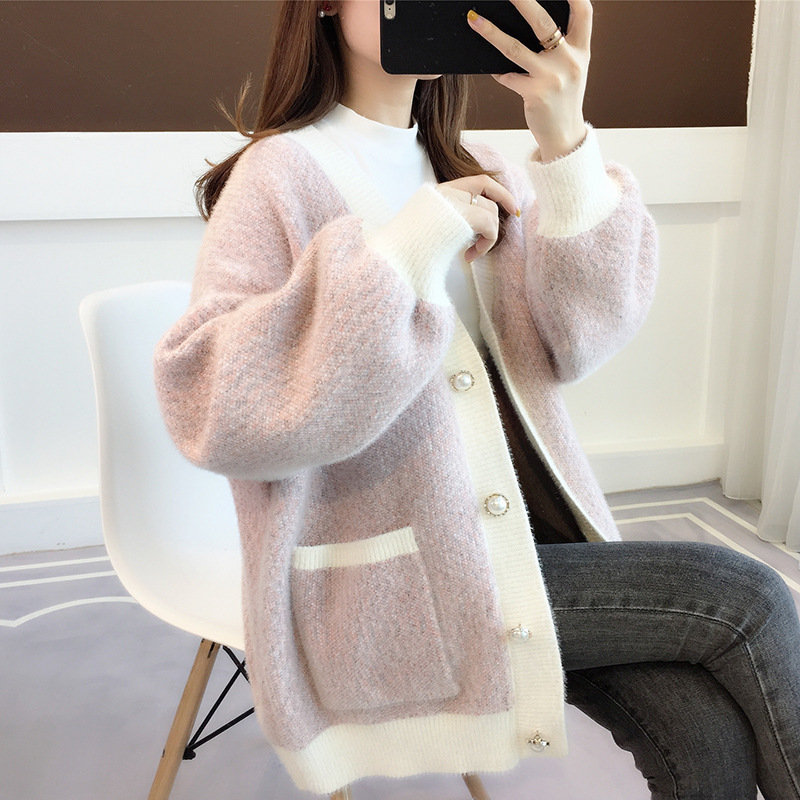 2024 spring best-selling high quality V-neck long sleeve loose fashion women's pocket design knit sweater cardigan