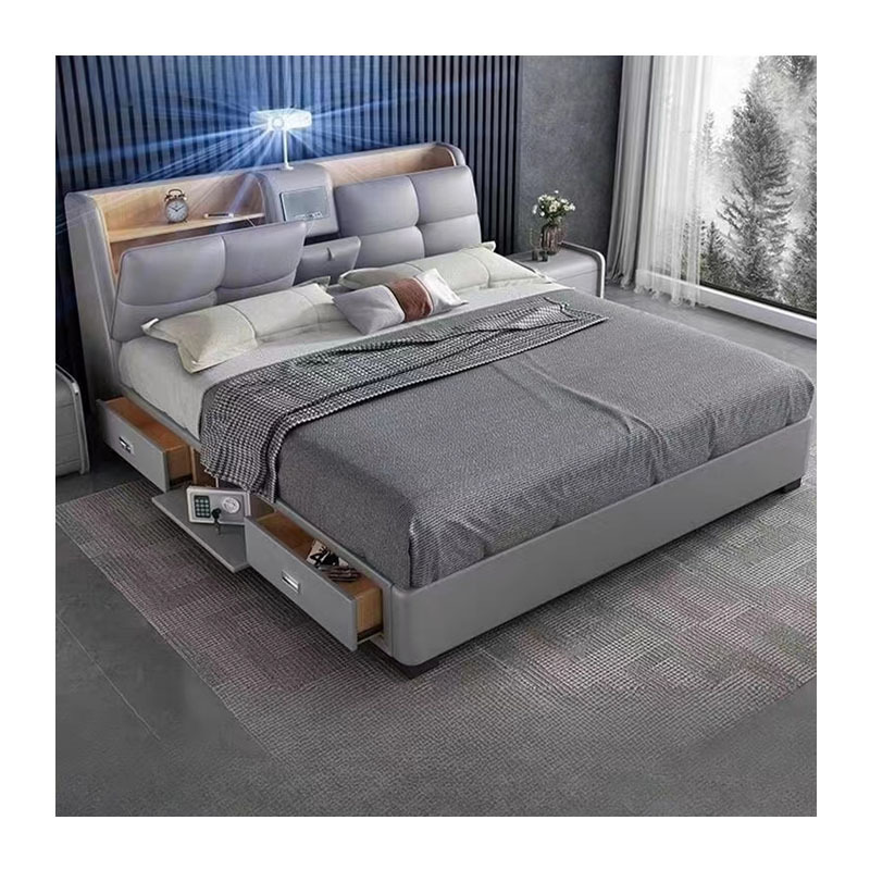 Multifunction bed Modern double up heated beds Bedroom furniture Leather smart bed king size