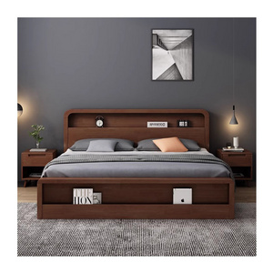 Modern bed double wooden beds Bedroom furniture Luxury storage Solid wood bed King size