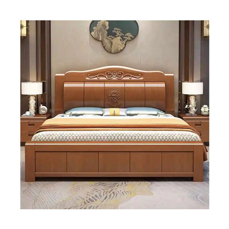 Solid Wood Bed King Chinese Modern Wooden Beds Bedroom Furniture Double Deluxe Queen Size Bed