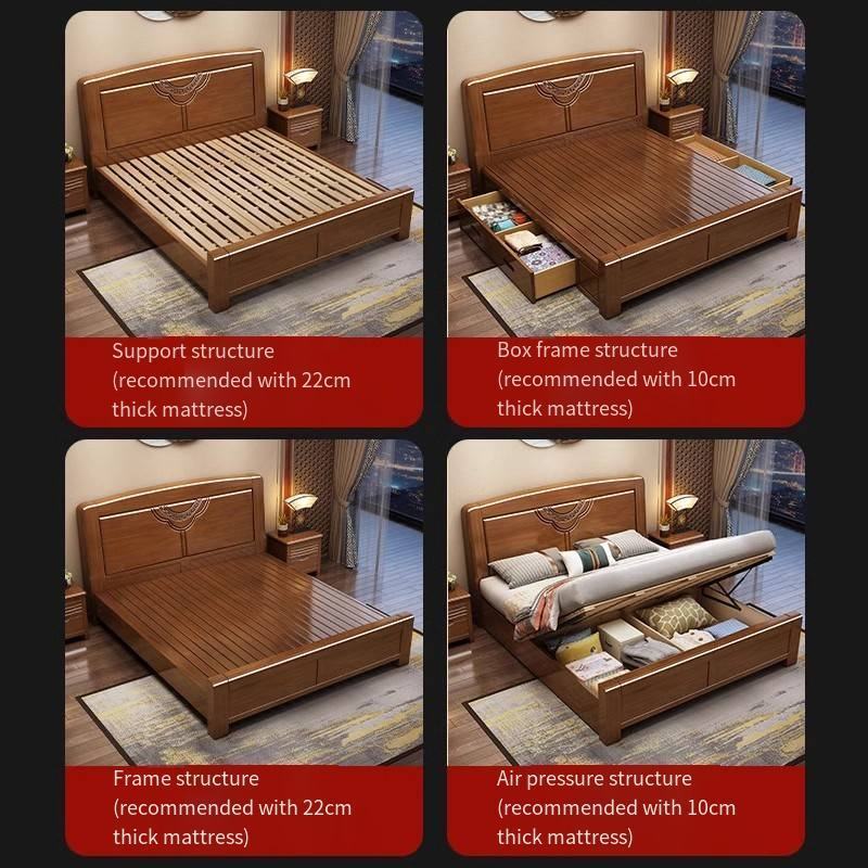 queen bed frame Double Chinese wooden beds Bedroom furniture Modern luxury storage Solid wood bed