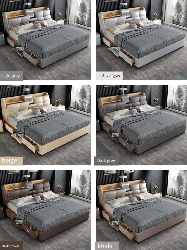 Multifunction bed Modern double up heated beds Bedroom furniture Leather smart bed king size