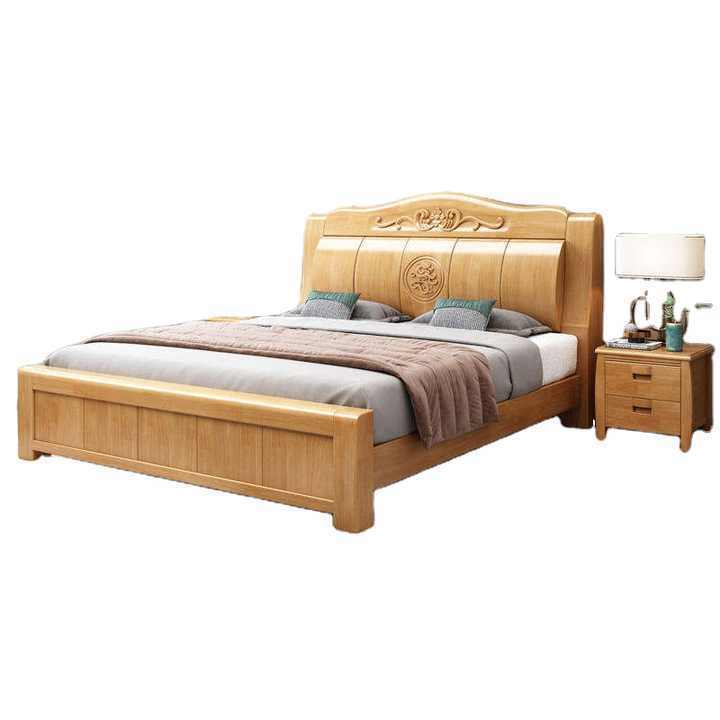 Solid Wood Bed King Chinese Modern Wooden Beds Bedroom Furniture Double Deluxe Queen Size Bed