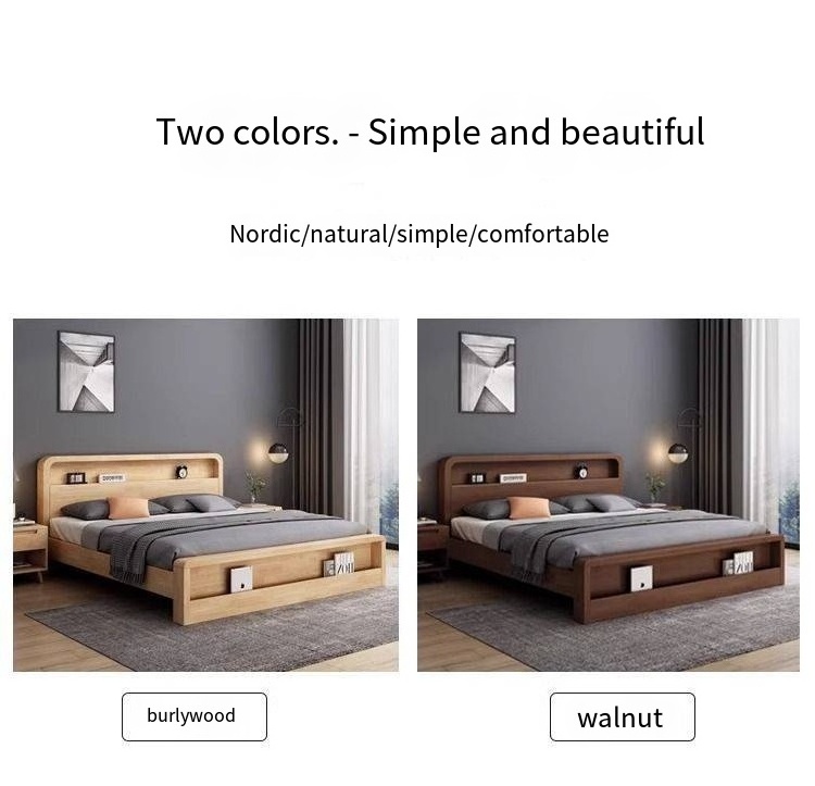 Modern bed double wooden beds Bedroom furniture Luxury storage Solid wood bed King size