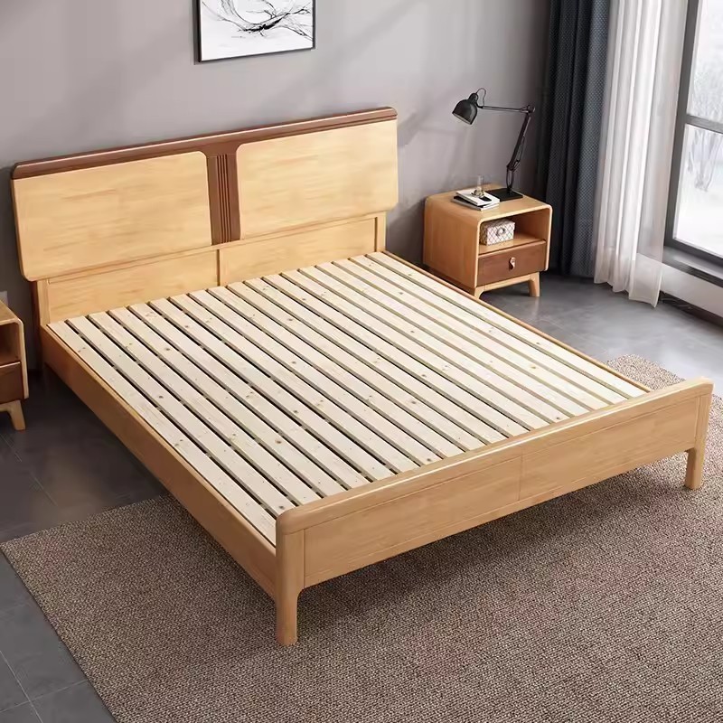 Nordic minimalist wood bed frame designs double single bed