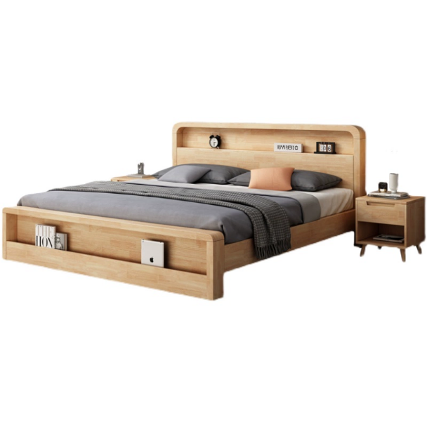 Modern bed double wooden beds Bedroom furniture Luxury storage Solid wood bed King size