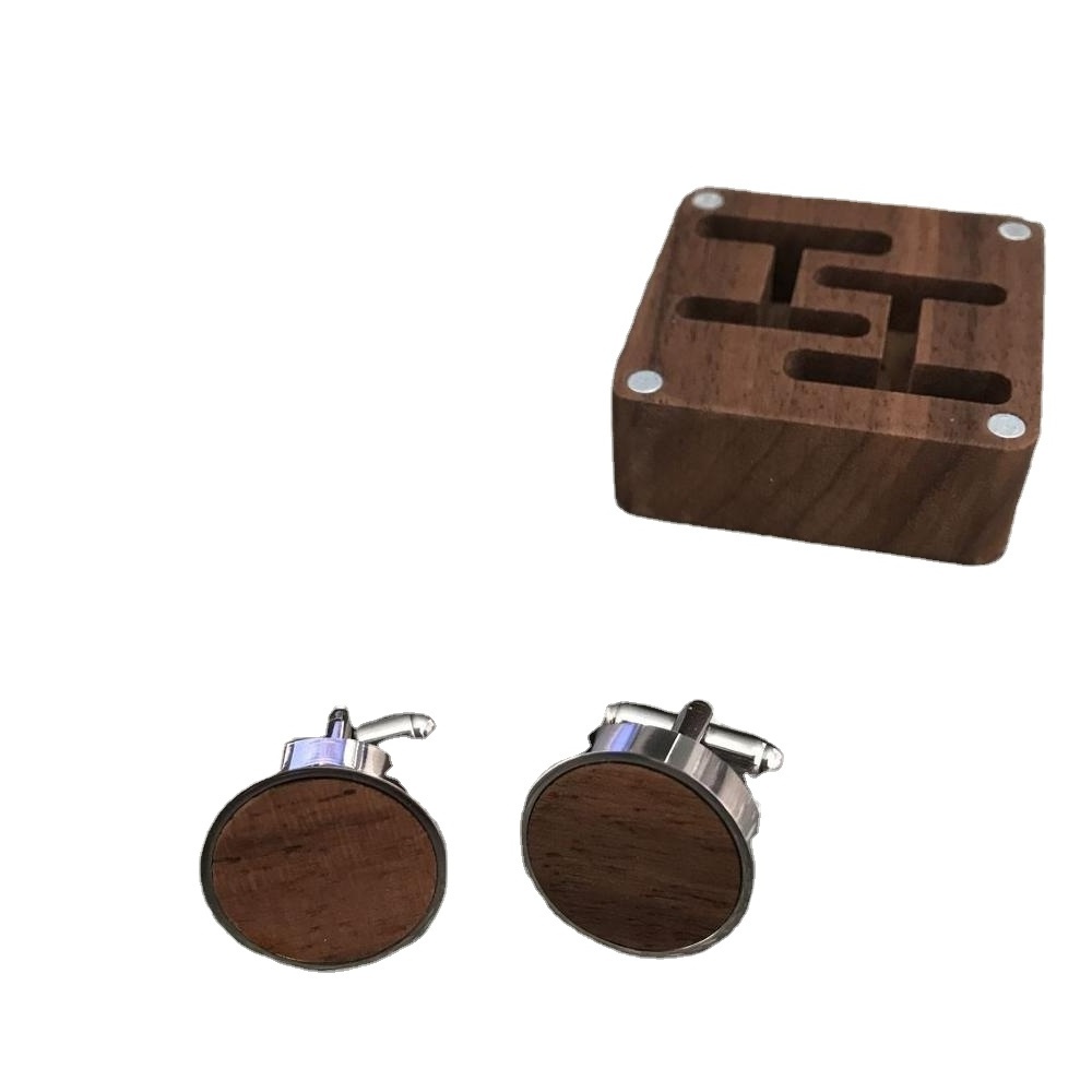 Personalized Engraved Wood Cufflinks with Square Gift Box Set for Groomsman Husband Wedding Gifts