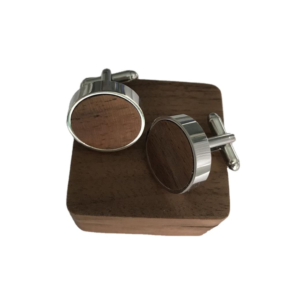 Personalized Engraved Wood Cufflinks with Square Gift Box Set for Groomsman Husband Wedding Gifts