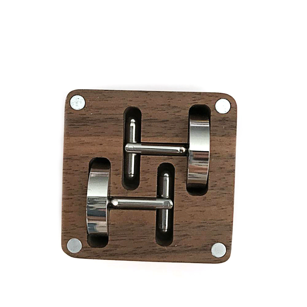 Personalized Engraved Wood Cufflinks with Square Gift Box Set for Groomsman Husband Wedding Gifts