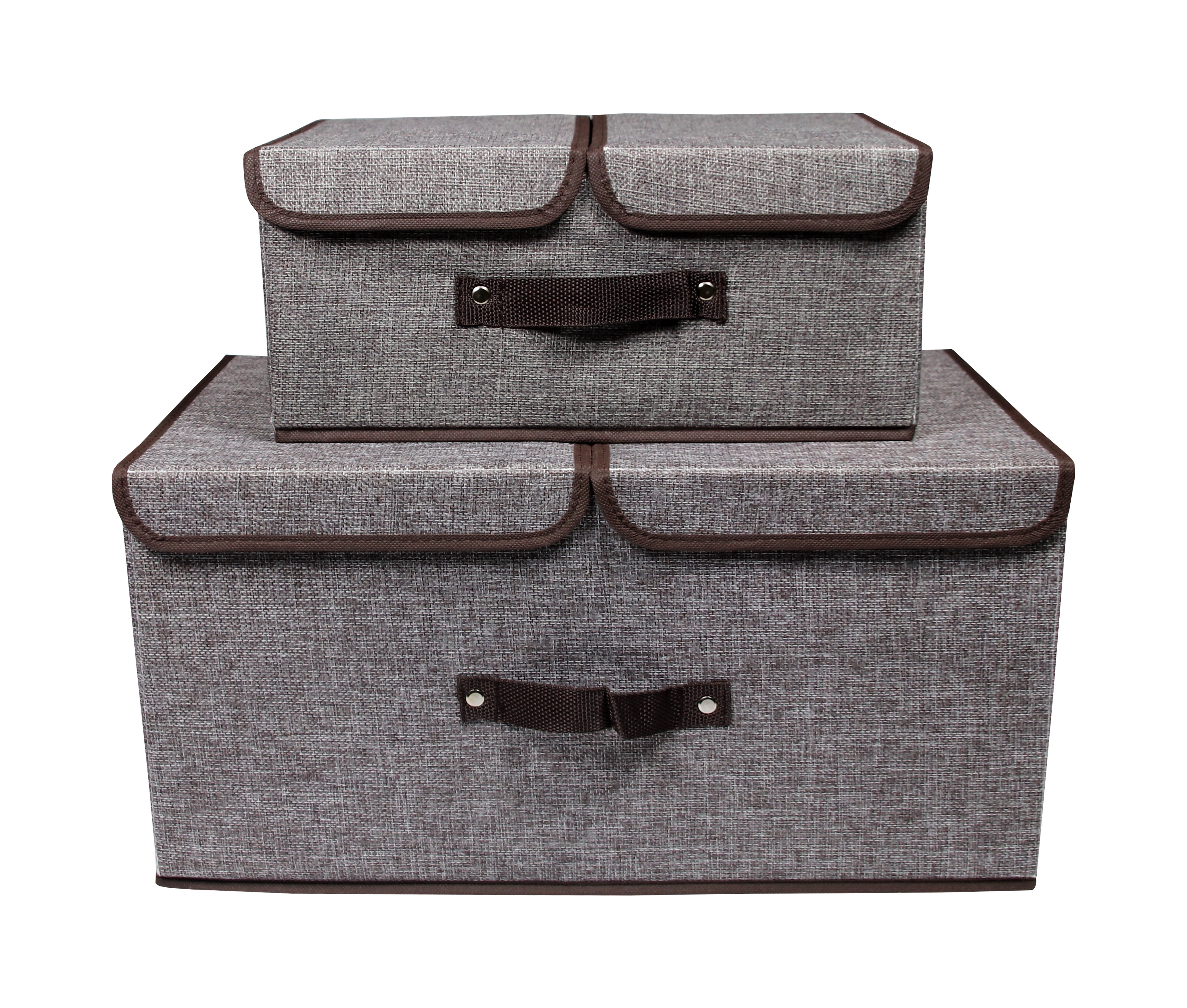 Wholesale Folding  Organizer 2 lids Storage Boxes with Handles Big Collapsible Cotton  Linen Fabric Storage Bin for Clothes