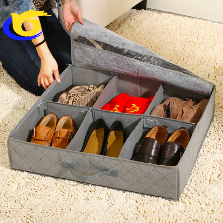 6  Pairs Underbed Container bamboo Solution Shoes Box Bins with Clear Lid underbed storage boxes shoes organiser