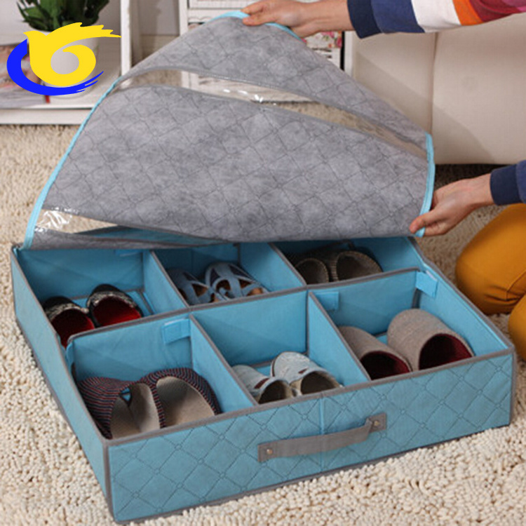 6  Pairs Underbed Container bamboo Solution Shoes Box Bins with Clear Lid underbed storage boxes shoes organiser