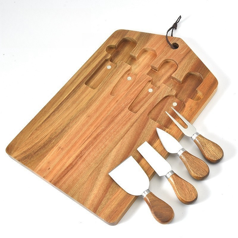 Eco-friendly Western Style Rectangle Cutting Board Cheese Pizza Bread Dessert Plate Set Bamboo Cheese Board Chopping Blocks