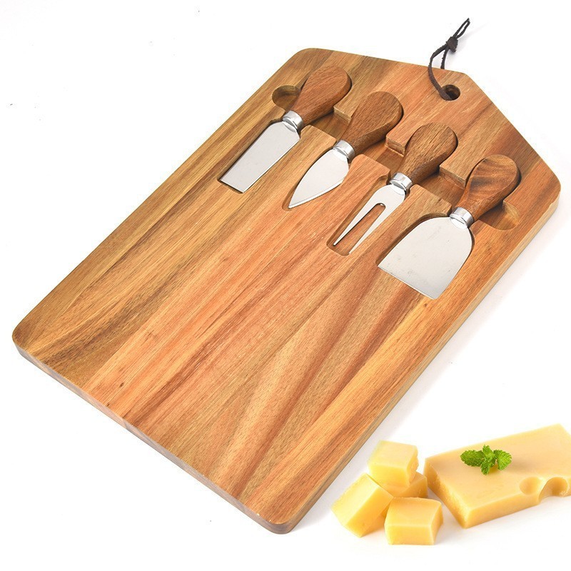 Eco-friendly Western Style Rectangle Cutting Board Cheese Pizza Bread Dessert Plate Set Bamboo Cheese Board Chopping Blocks