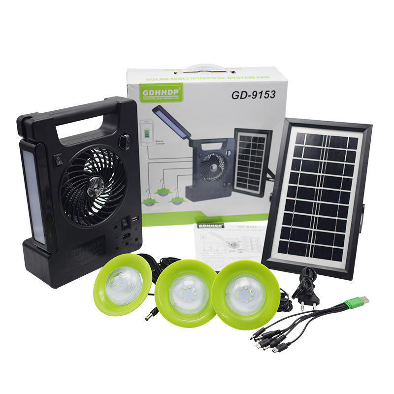 Small solar lighting system kit 3-in-1 multifunctional portable rechargeable fan with eye protection LED desk lamp