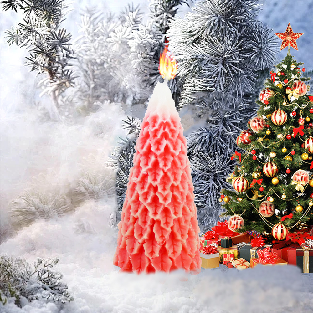 2024 Hot Sale Beige Customizable Aromatherapy Handmade New Year Decor Christmas Tree Scented Candles for Thanksgiving