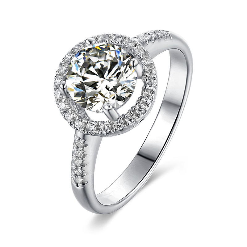 925 Sterling Silver Ring Round 1ct 6.5mm Moissanite Main Stone And Side CZ Stone Moissanite Ring