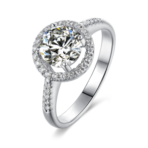 925 Sterling Silver Ring Round 1ct 6.5mm Moissanite Main Stone And Side CZ Stone Moissanite Ring