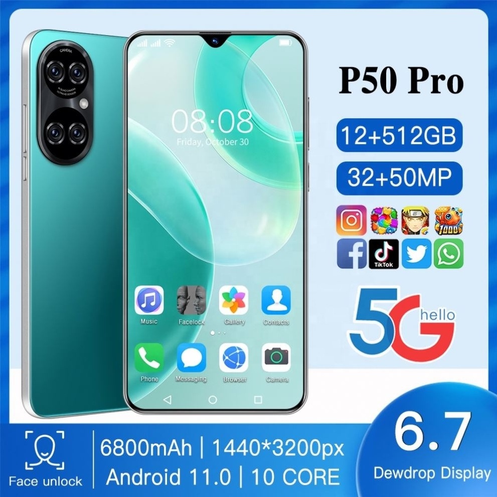 Hot Selling P50 PRO MAX 12GB+512GB 6.7 Inch P50 PRO MAX Full Display Android 11.0 Mobile Cell Smart Phone Android Phone