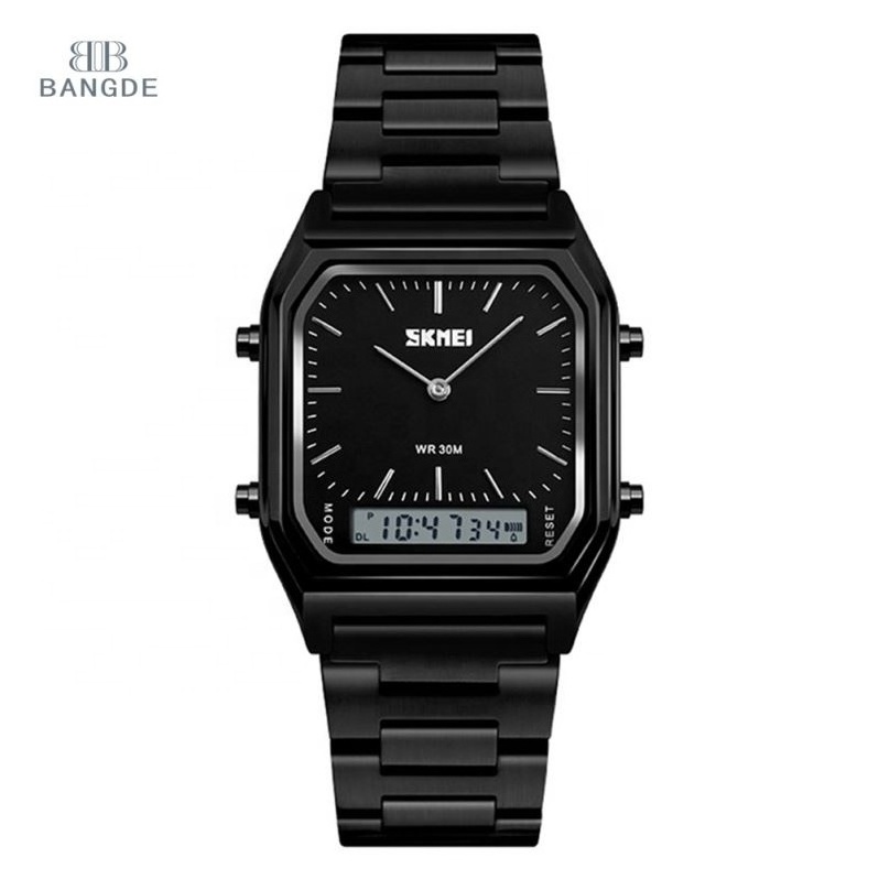 SKMEI 1220 New Display Fashion Watches Men Quartz Digital Dual Time Watch 3 Atm Stainless Steel Back Watch