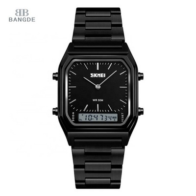 SKMEI 1220 New Display Fashion Watches Men Quartz Digital Dual Time Watch 3 Atm Stainless Steel Back Watch