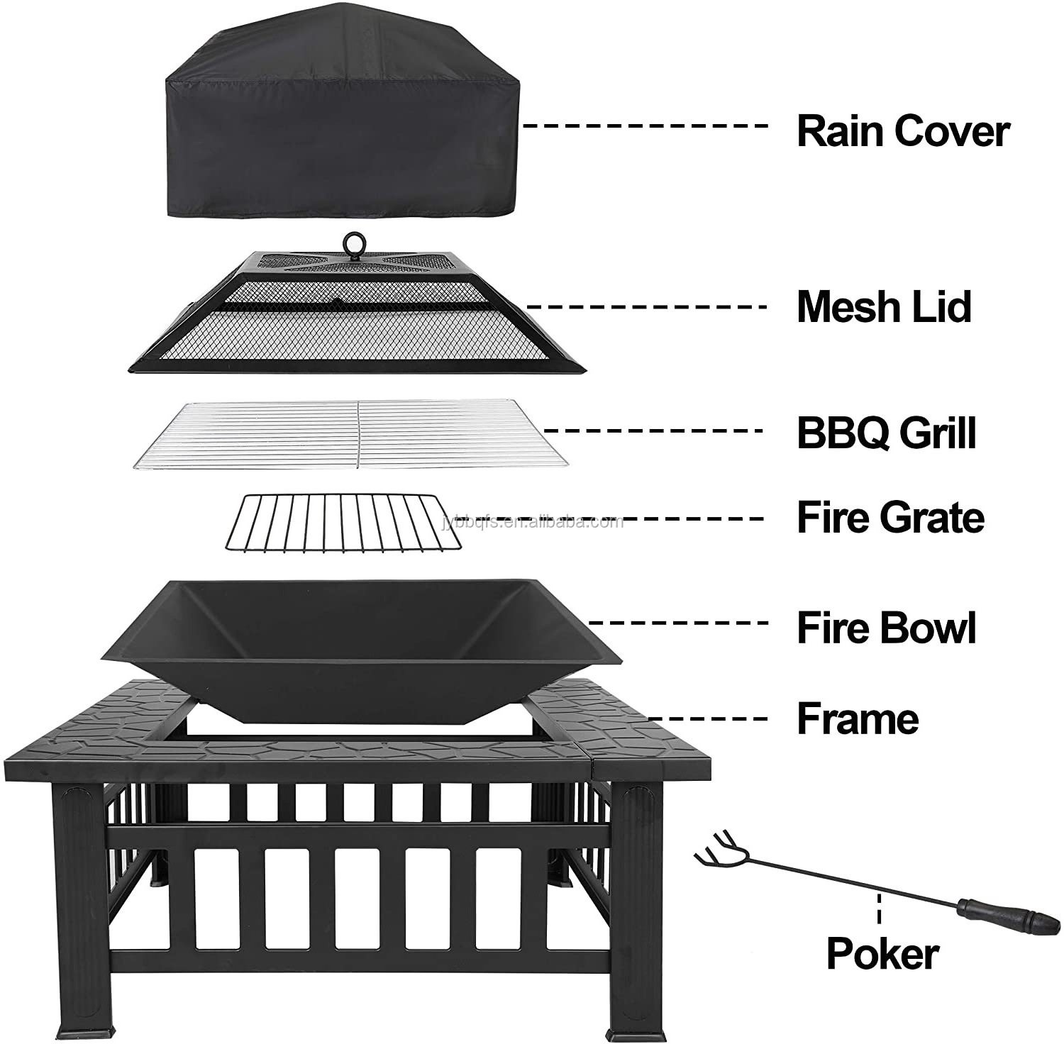 Large size square fire pit charcoal burning firepit 32