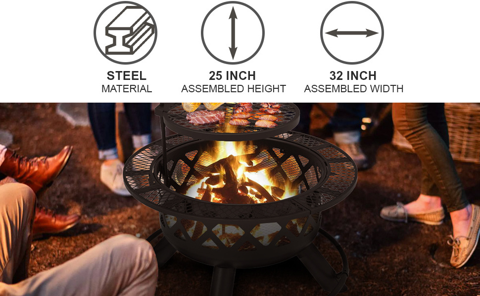 Firepit Garden Product Party Fire Pit Outdoor Wood Burning Camping Fire Place, with Quick Removable Grill