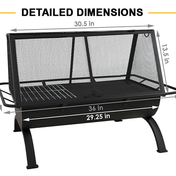 Outdoor Rectangle Fire Pit - 36 inch Large Wood Burning Patio & Backyard Firepit for Heating Outdoor with bbq grill barbecue