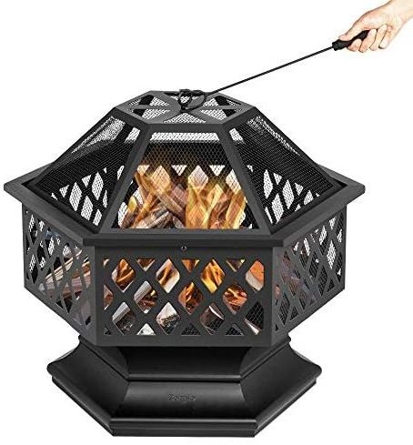 Hexagon Shape Fire Pit 26in 28in 30in for outdoor, garden, backyard, poolside w/flame-retardant mesh warmer mail order packaging